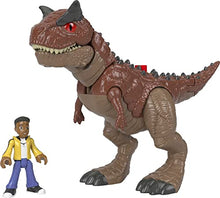 Load image into Gallery viewer, Fisher-Price Imaginext Jurassic World Camp Cretaceous Carnotaurus Dinosaur &amp; Darius Figure Set for Preschool Kids Ages 3-8 Years
