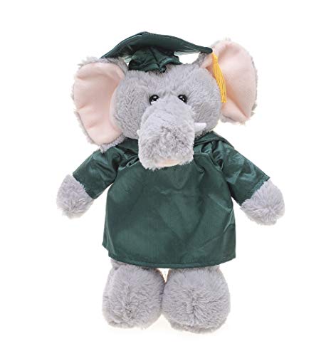 Plushland Elephant Plush Stuffed Animal Toys Present Gifts for Graduation Day, Personalized Text, Name or Your School Logo on Gown, Best for Any Grad School Kids 12 Inches(Forest Green Cap and Gown)