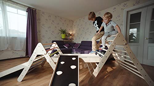 Montessori Set of 4, Two Climbing Triangles, Slide/Rock ramp, Bridge/Race Ramp, Step Climber, Indoor Playhouse Activity Toys (6 Step Triangle Rainbow rungs x2)