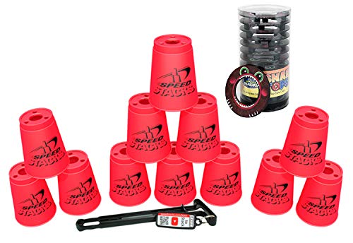 Set of 12 Hot Pink Authentic Wssa Speed Stacks Cups with Monster Mouth Snap Tops & Quick Release Stem