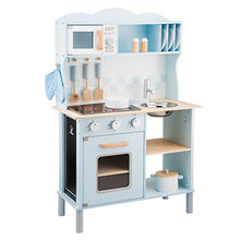 Load image into Gallery viewer, New Classic Toys Blue Wooden Pretend Play Toy Kitchen for Kids with Role Play Bon Appetit Electric Cooking Included Accesoires Makes Sound
