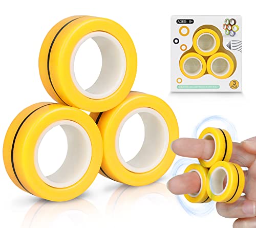 VCOSTORE Magnetic Rings Toys,3 Ring Fidget Spinners, Magnet Finger Game Stress Decompression Magic Ring Game Props for Adults Teens, ADHD, Anxiety (Yellow)