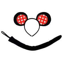 Load image into Gallery viewer, SeasonsTrading Polka Dot Mouse-A-Like Ears Headband &amp; Tail Costume Set Party Kit (16 Inch Tail) Red, White
