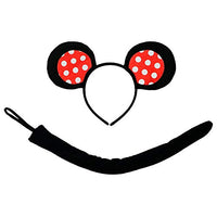 SeasonsTrading Polka Dot Mouse-A-Like Ears Headband & Tail Costume Set Party Kit (16 Inch Tail) Red, White