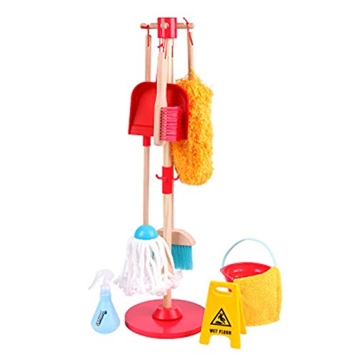 Teerwere Kids Cleaning Set Pretend Play Household Toys with Kid Stand Brush Broom Mop Dustpan Duster Rag Housework (Color : Red, Size : 10 Pcs Set)