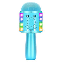 BONAOK Karaoke Microphone for Kids, Portable Wireless Bluetooth Singing Mic with Flashing Lights & Magic Voices, Fun Toy for Girls and Boys Home Party Birthday Christmas V07(Blue)