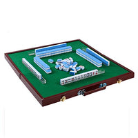 ZhaoZC Hey! Play! Chinese Mahjong Game Set with 146 Tiles 2 Dice & Ornate Storage Case Double Happiness (Blue) (Pink) for Chinese Style Game Play,Blue