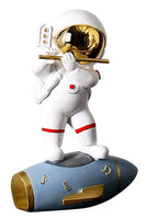 Ceramic Joe Astronaut Band Desktop Toys Home Office Car Decoration Creative Astronaut Dolls (Flute Player - Gold)