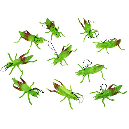 BARMI 10Pcs Simulation Locust Insect TPR Model Hanging Prank Trick Props Kids Toy,Perfect Child Intellectual Toy Gift Set Green