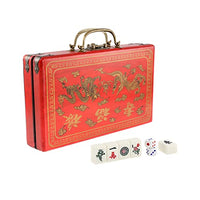 IRONWALLS Chinese Mahjong Set with 144pcs 0.9 Mini Mahjong Tiles, Portable Vintage Traditional Mahjong Majong Mah Jongg Set with 2pcs Dice & Wooden Carrying Case for Travel Family Party Game