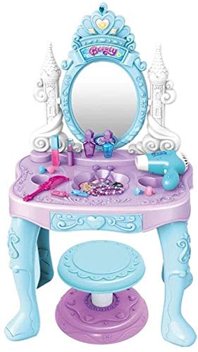 BUYT Vanity Table Set Toddler Fantasy Vanity Beauty Dresser Table Play Set with Lights, Fashion & Makeup Accessories for Pretend Play, Toy Dressing Makeup Table