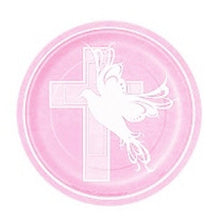 Load image into Gallery viewer, Unique Baptism Party Supplies Plate Dove Cross Pink Small 7&quot; (2 ct)
