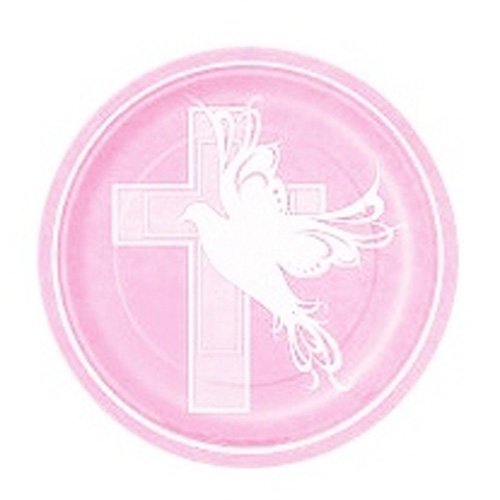 Unique Baptism Party Supplies Plate Dove Cross Pink Small 7