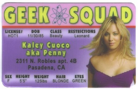 Samorthatrade Kaley Cuoco Penny Big Bang Theory Fun Fake ID License