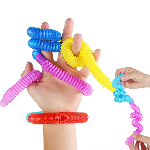 TOUGS Kids Pop Tubes Sensory Toys, Multi-Color Stretch Pipe Fidget Toys for Autistic Children (8 Pack Mini)