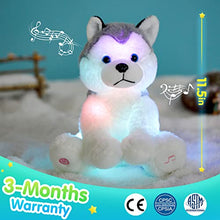 Load image into Gallery viewer, Houwsbaby Light Up Musical Stuffed Animal Husky Singing LED Dog Glowing Plush Toy Lullaby Animated Soothe Birthday for Kids Toddler Girls, Gray, 11&#39;&#39;
