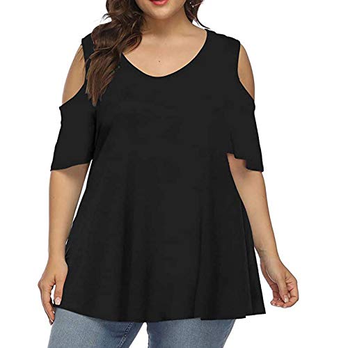 Maikouhai 2021 Womens Summer Tops,Cold Shoulder Strapless Crew-Neck Pullover Blouse Loose Tops XL-5XL Black
