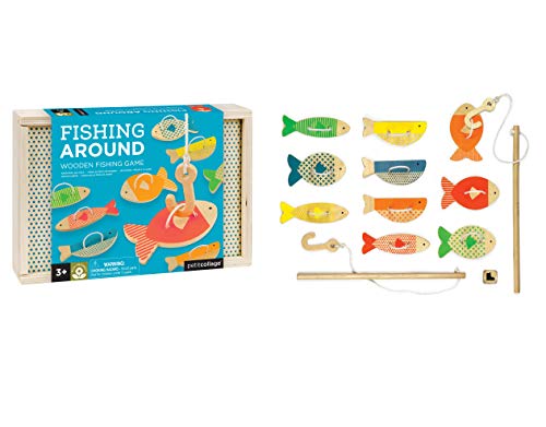 Petit Collage Fishing Around Wooden Game  Cute Kids Fishing Game for Ages 3+, Ideal for 2-4 Players  Fun Learning Game Promotes Color Recognition and Hand-Eye Coordination