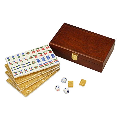 HIZLJJ Mini Portable Travel 20MM Golden Mahjong Carry Wooden Box Melamine Mah-Jong Leather Table Majiang Board Chess Set Game