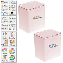Load image into Gallery viewer, mDesign Plastic Stackable Storage Organizer Toy Box with Lid for Action Figures, Crayons, Markers, Building Blocks, Puzzles, Craft or School Supplies - Pack of 2, Includes 32 Labels - Light Pink/Clear

