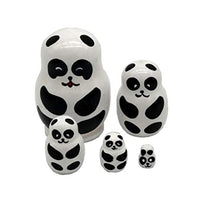 NUOBESTY Panda Nesting Dolls Wooden Russia Nesting Dolls Cute Panda Stuff Easter Egg Hand-Painted Crafts Toys Gift Home Decoration 5pcs