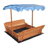 Kids Wooden Cabana Sandbox with Benches for Backyard, Home, Lawn, Garden, Beach (with Canopy)