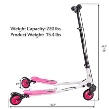 Load image into Gallery viewer, Scooter for Kids, 3 Wheels Foldable Swing Scooter Push Drifting Wiggle Scooter with Adjustable Handle (Pink)
