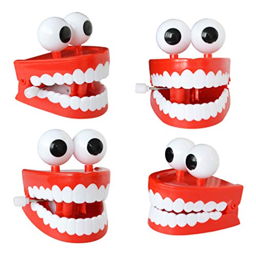 Toyvian 4pcs Chattering Teeth with Eyes Classic Wind Up Chomping Walking Teeth Toy Dentures Character Toys Novelty Party Favors