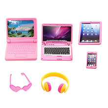 Load image into Gallery viewer, Miunana Dollhouse Decoration Accessories 6 pcs Mini Laptop Computer Tablet Phone Headset and Sunglass Accessories for Doll 1/6 Doll Playset ?Pink?
