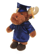 Load image into Gallery viewer, Plushland Moose Plush Stuffed Animal Toys Present Gifts for Graduation Day, Personalized Text, Name or Your School Logo on Gown, Best for Any Grad School Kids 12 Inches(Navy Cap and Gown)
