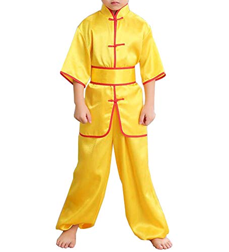 Koala Superstore Kids Boys Chinese Traditional Martial Arts Uniform Outfit Costume Stage Performance Clothing-Yellow, Height 115-125cm