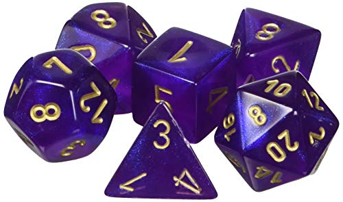 Chessex Dice Polyhedral 7-Die Borealis Set - Royal Purple with Gold Numbers CHX-27467