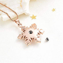 Load image into Gallery viewer, Yinplsmemory Cremation Jewelry Snowflakes Urn Necklace for Ashes Pendant Ashes Keepsake Urn Memorial Jewelry for Women (Rose Gold with Clear)

