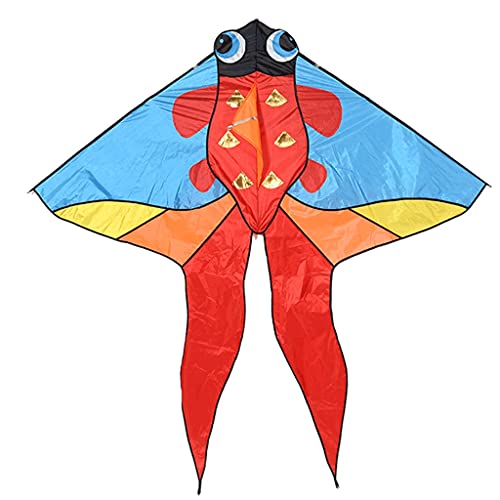 ZANZAN Color Splicing Goldfish-Shaped Kite with Kite Line and Kite Reel,Easy to Fly,Easy to Assemble Kite for Beach Trip-Blue/Red (Color : Red, Size : 200M LINE)