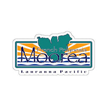 Load image into Gallery viewer, Moorea Island Vinyl Sticker, Lauranna Pacific, Permanent Adhesive Sticker of Moorea Island and The Polynesian Flag (White, 3&quot; x 1.6&quot;)
