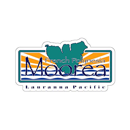 Moorea Island Vinyl Sticker, Lauranna Pacific, Permanent Adhesive Sticker of Moorea Island and The Polynesian Flag (White, 3