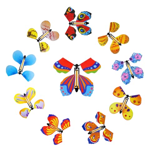SEALEN 10 PCS Magic Fairy Flying Butterfly Wind Up, Rubber Band Powered Flying Magic Butterflies for Card, Gag Gifts Great Surprise Stocking Stuffers Party Playing (Random Color)