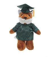 Plushland Fox Plush Stuffed Animal Toys Present Gifts for Graduation Day, Personalized Text, Name or Your School Logo on Gown, Best for Any Grad School Kids 12 Inches(Forest Green Cap and Gown)