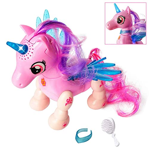 amdohai Unicorn Toys for Girls, Interactive Toy for Kids, Walking and Dancing Robot Pet, Birthday Gifts for Age 3 4 5 6 7 8 Year Old Girls Gift Idea( Pink Unicorn)
