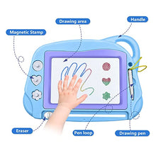 Load image into Gallery viewer, AiTuiTui Magnetic Drawing Board Mini Travel Doodle, Erasable Writing Sketch Colorful Pad Area Educational Learning Toy for Kid / Toddlers/ Babies with 3 Stamps and 1 Pen (Sky Blue)
