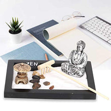 Load image into Gallery viewer, QIRG Zen Garden with Buddha, Zen Sandbox, Artistic Dry Landscape Unique Office Decoration Desktop Mini Wooden Craft Friends for Art Lover

