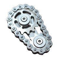 FXCOOLCT Bike Chain Gear Fidget Spinner, Double Gears Figity Spin Finger Stainless Steel, Figit Toy for Adults Kids SS Material Silver1