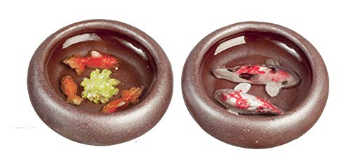 Town Square Miniatures Dollhouse Pair of Low Round Ornamental Fish Bowls 1:12 Scale Accessory