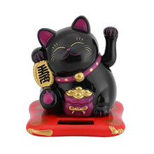Load image into Gallery viewer, Fortune Lucky Wealth Welcoming Cat Solar Powered Cute Cat with Waving Arm Home Display Car Decor(Black)
