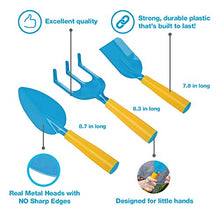 Load image into Gallery viewer, Kids Gardening Tools - Includes Sturdy Tote Bag, Watering Can, Gloves, Shovels, Rake, Stakes a Delightful Children&#39;s Book How to Garden Tale - Kids Garden Tool Set -Easter Gifts for Toddler Age on up.
