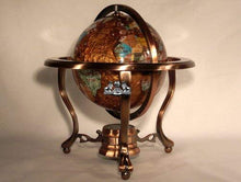 Load image into Gallery viewer, Unique Art 10-Inch Tall Table Top Amberlite Pearl Swirl Ocean Gemstone World Globe with Copper Tripod Stand
