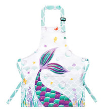 Load image into Gallery viewer, Mermaid Apron for Kids Girls Polyester Waterproof Apron for Kitchen Cooking Painting Gardening Baking Baby Toddler Bib Aprons with Pocket Adjustable Strap(Small, 6-10 Years)
