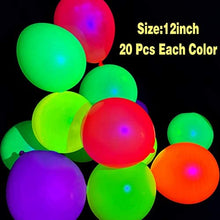 Load image into Gallery viewer, 50 Pieces Neon Balloons Glow in the Dark Neon Party Decoration 12 Inch Fluorescent Blacklight Balloons UV Glow Latex Balloons for Halloween Birthday Black Light Party Supplies, 5 Color (100 Pieces)
