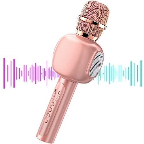Microphone for Kids, Portable Handheld Wireless Bluetooth Karaoke Mic Machine for Home, Party and Birthday, Best Gifts Toys for Kids Girls Age 5 6 7 8 9 (Rose Gold)