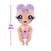 Load image into Gallery viewer, MGA&#39;S Glitter BABYZ Lila Wildboom Baby Doll with 3 Magical Color Changes, Purple Hair , Flower Outfit, Diaper, Bottle, Pacifier Accessories- Gift for Kids, Toy for Girls Boys Ages 3 4 5+ Years Old
